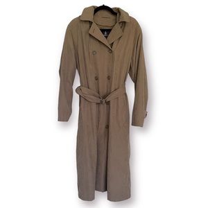 London Fog Double Breasted Hooded Trench Coat Velvet Water Repellent